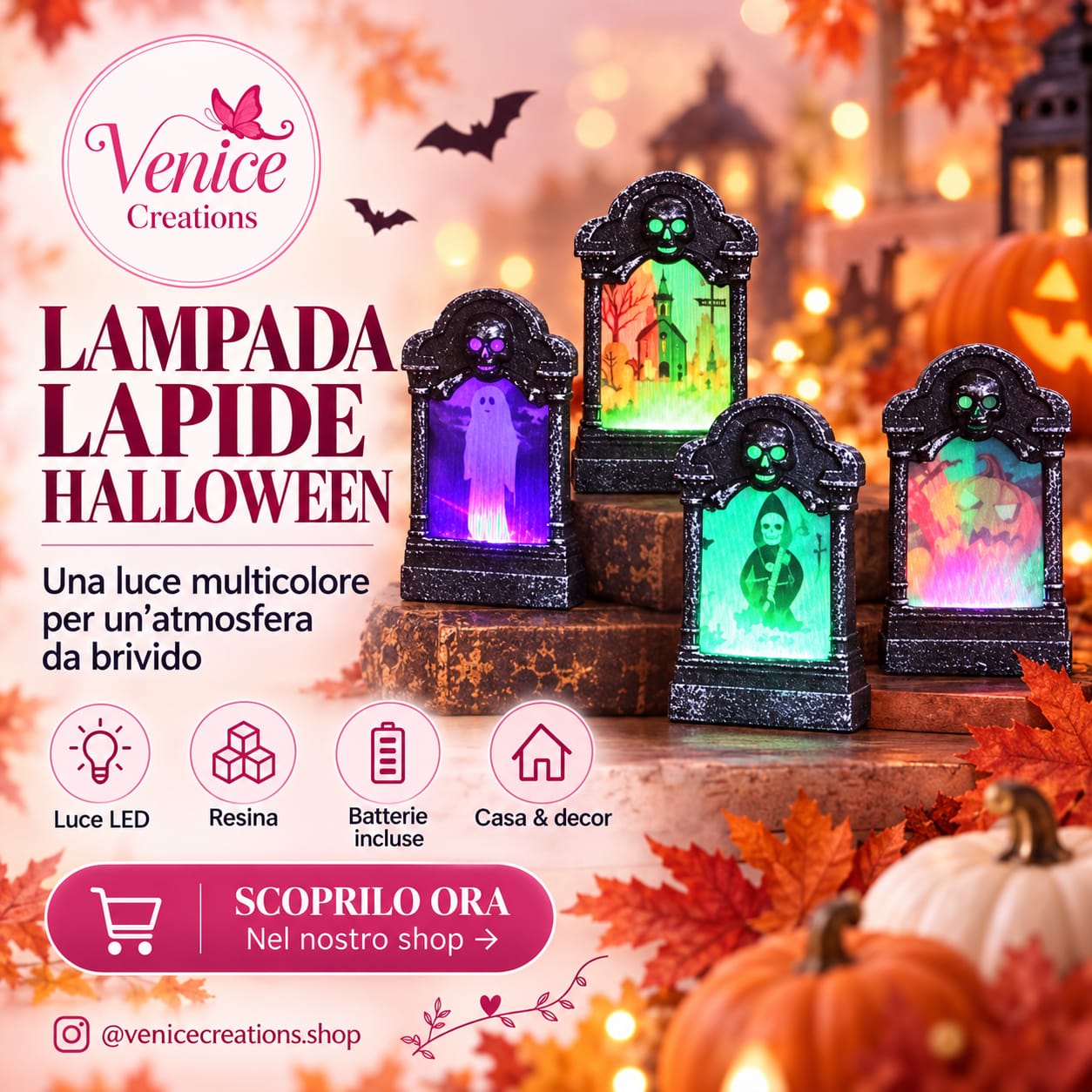 Lampada LED a forma di lapide per Halloween